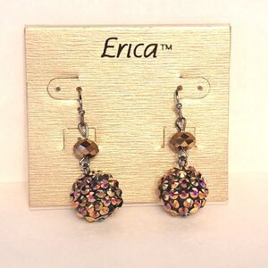 Vintage Erica Earrings Beautiful Dangle Ball Multicolor Rhinestones